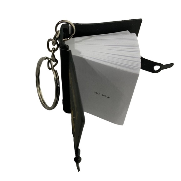 Bible Keychain Turnable Pages Pages Religious Mini Bible Book Pendant Black Gold - Picture 6 of 16